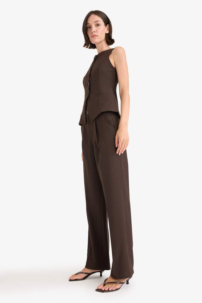 Wide Leg Fermuarlı Yüksek Bel Standart Boy Pantolon