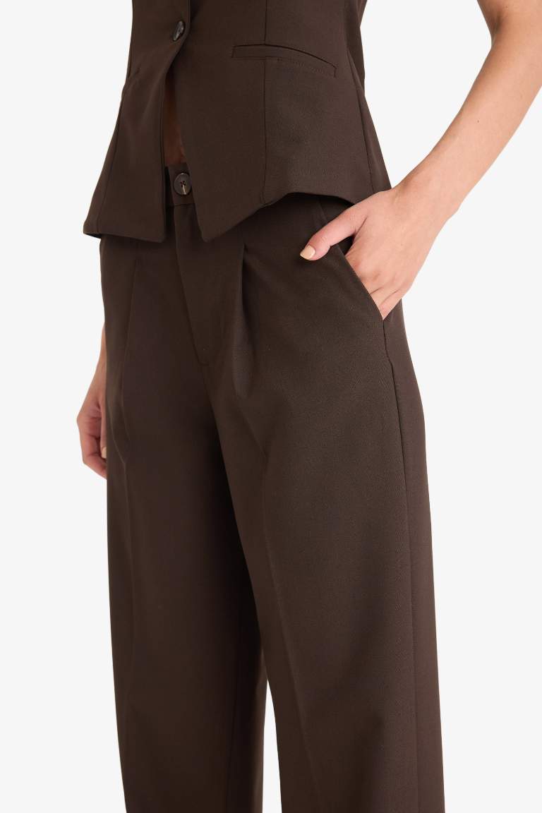 Wide Leg Fermuarlı Yüksek Bel Standart Boy Pantolon