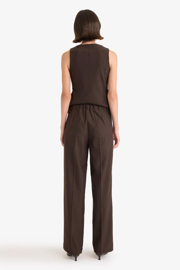 Wide Leg Fermuarlı Yüksek Bel Standart Boy Pantolon