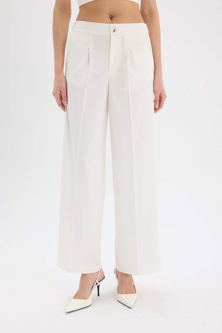 Baggy Fit Zippered High Waist Standard Length Trousers