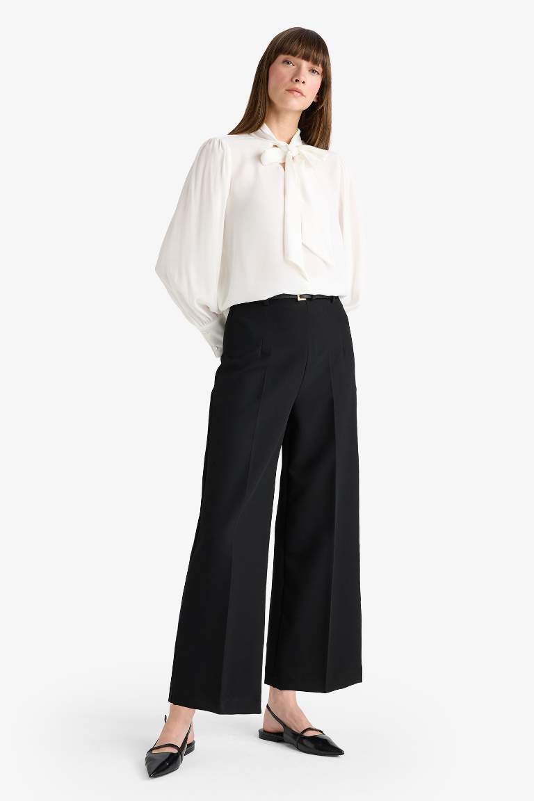 Culotte Yüksek Bel Düz Paça Pantolon