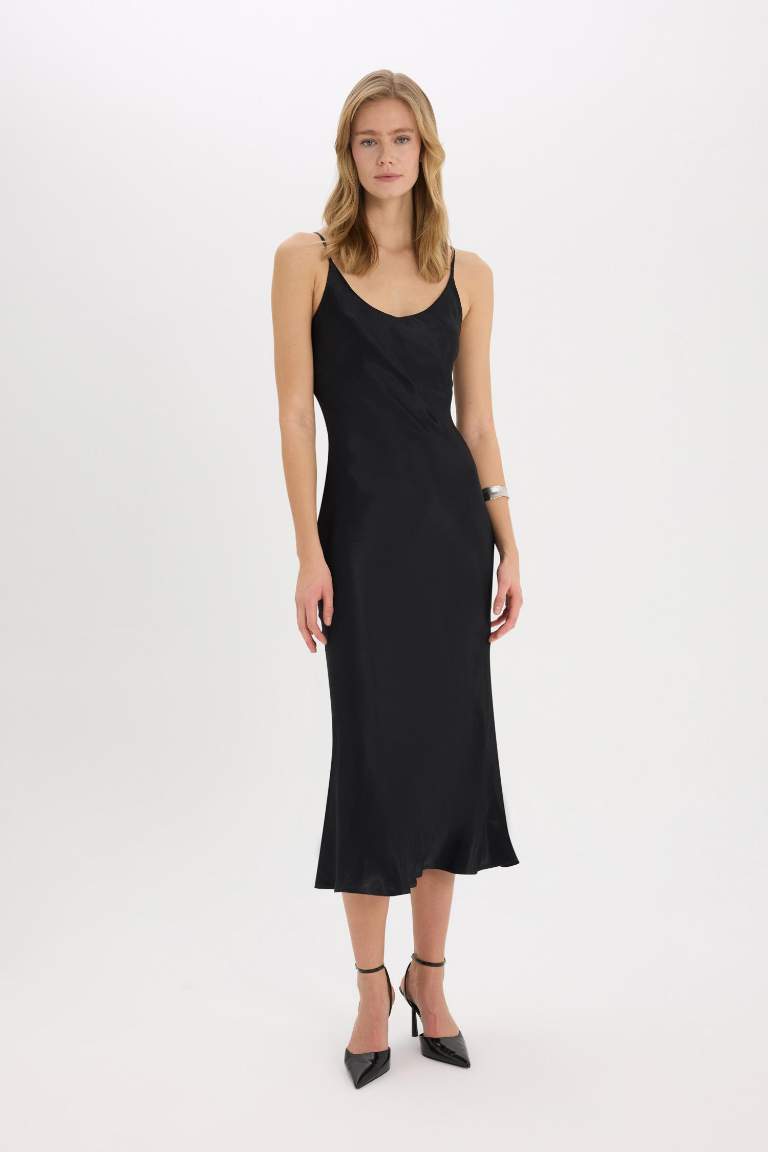 Bodycon Basic Satin Sleeveless Maxi Black Dress