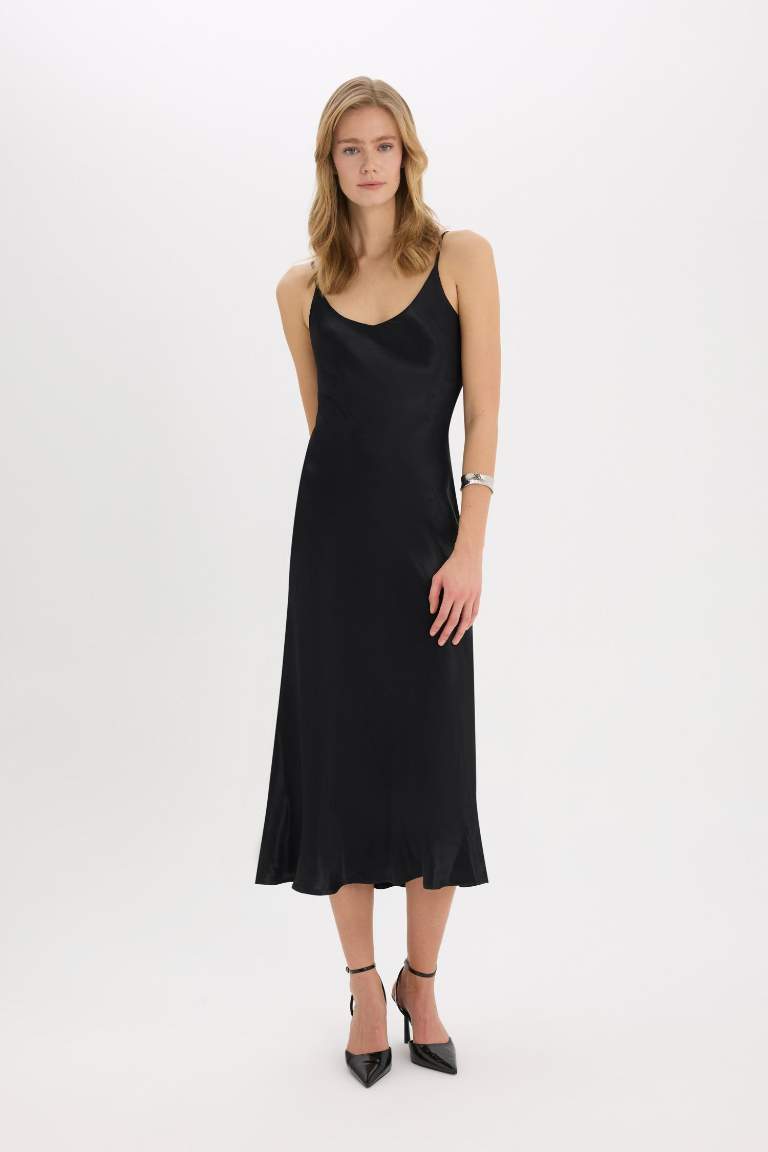 Bodycon Basic Satin Sleeveless Maxi Black Dress