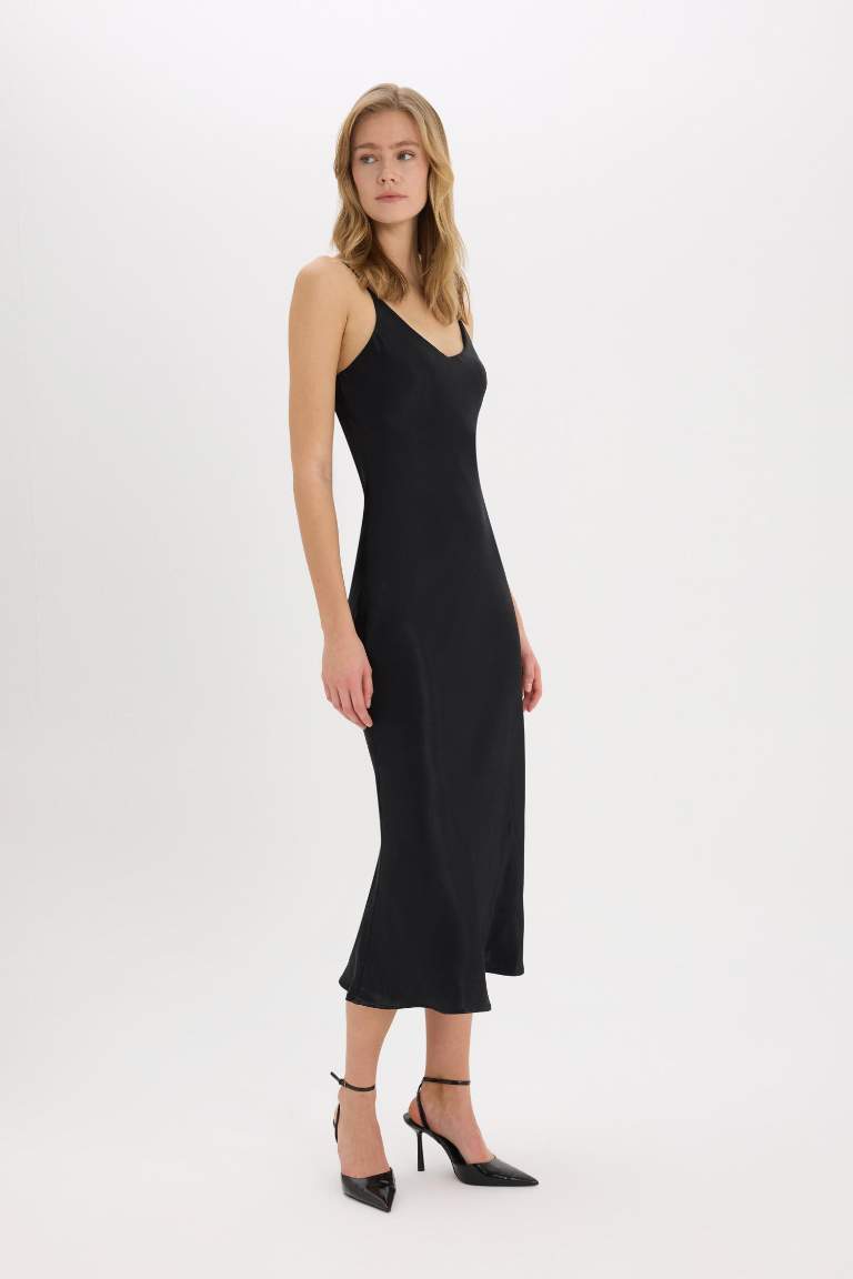 Bodycon Basic Satin Sleeveless Maxi Black Dress