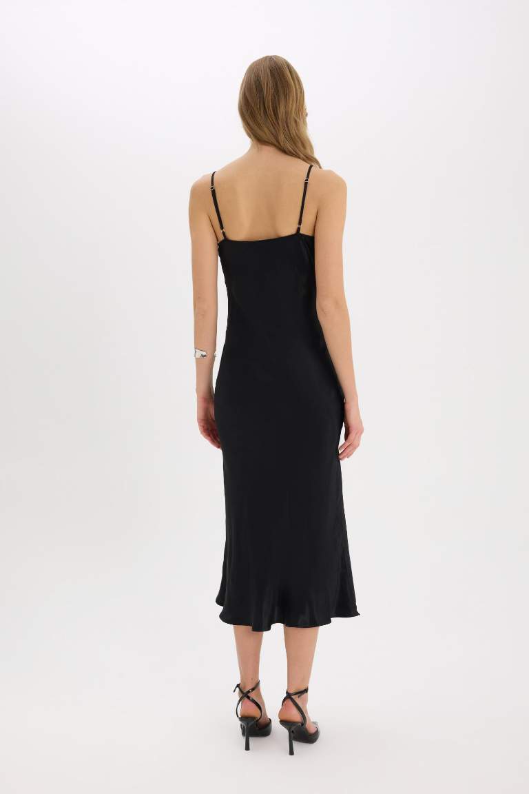 Bodycon Basic Satin Sleeveless Maxi Black Dress