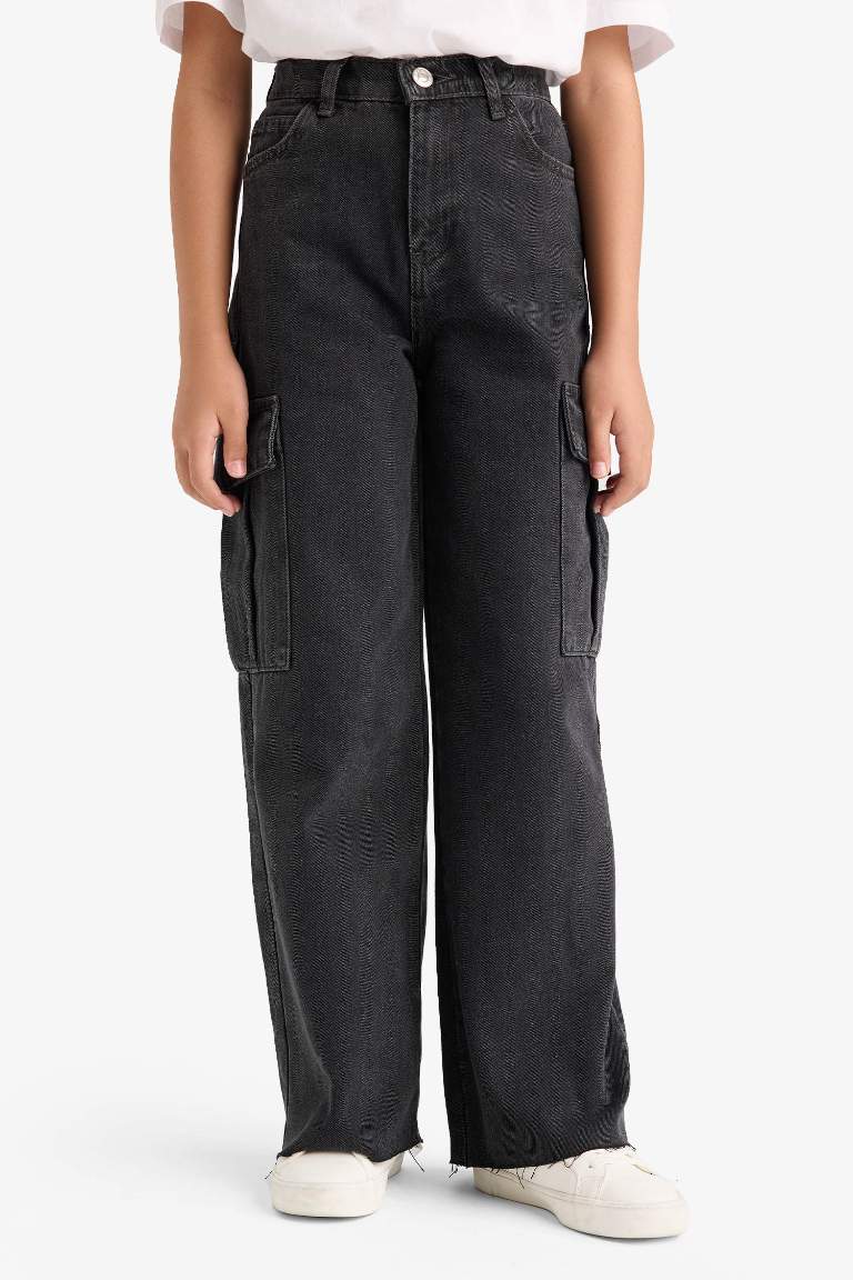 Kız Çocuk Wide Leg Kargo Geniş Paça Jean Pantolon