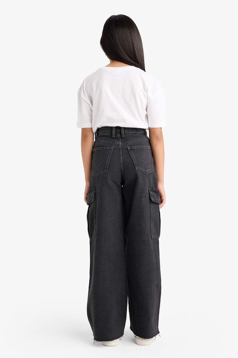 Kız Çocuk Wide Leg Kargo Geniş Paça Jean Pantolon