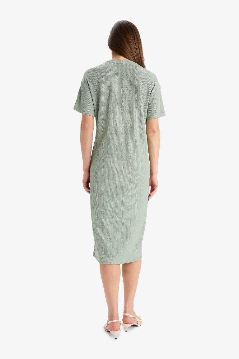 Regular Fit Crew Neck Basic Crepe Midi Dress