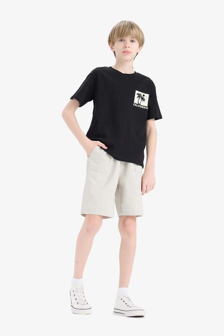Erkek Çocuk Beli Lastikli Cepli Gabardin Şort