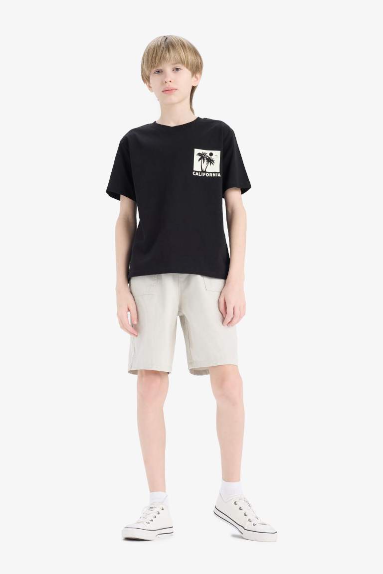Erkek Çocuk Beli Lastikli Cepli Gabardin Şort