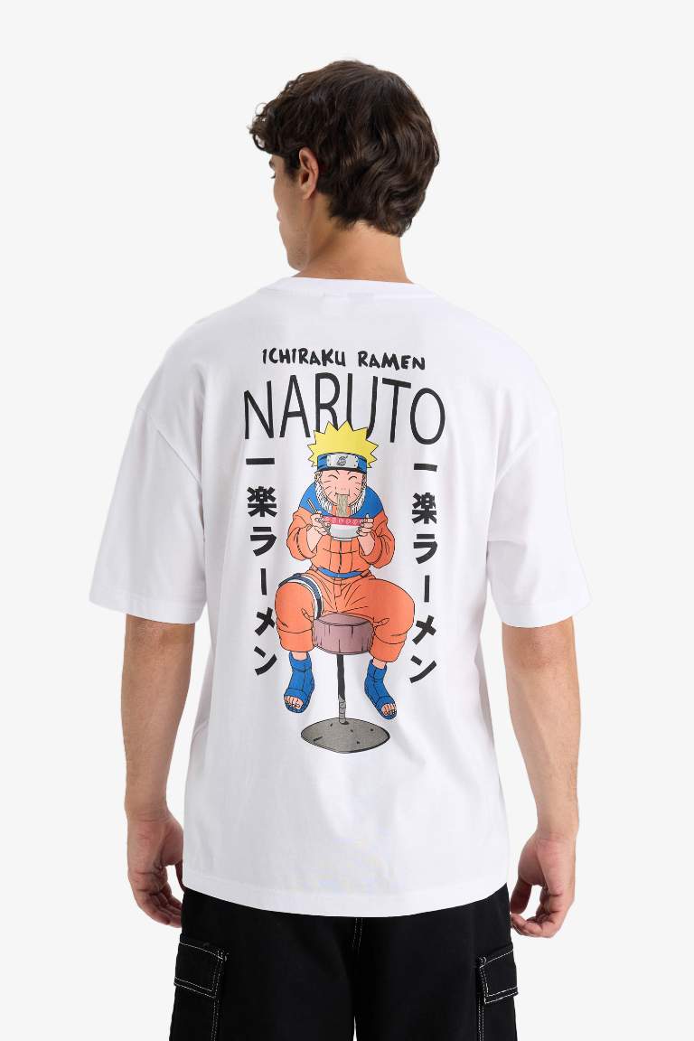 %100 Pamuk Naruto Boxy Fit Rahat Kesim Bisiklet Yaka Sırt Baskılı Kısa Kollu Tişört