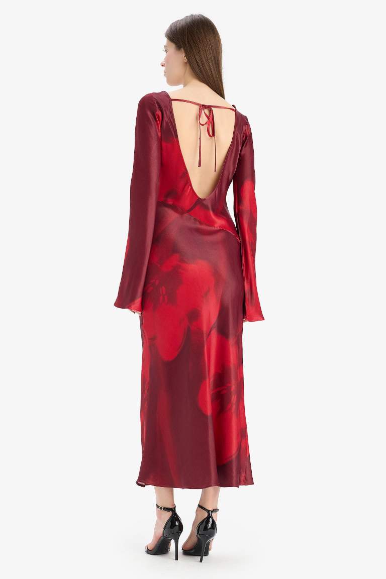 Crew Neck Batic Satin Maxi Dress