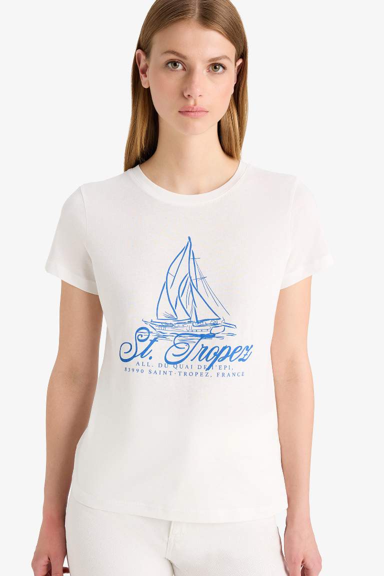 Regular Fit Crew Neck Sea Printed T-Shirt
