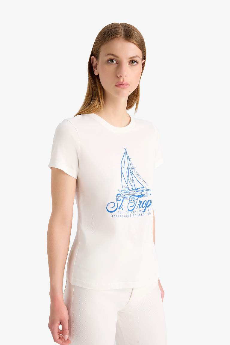 Regular Fit Crew Neck Sea Printed T-Shirt