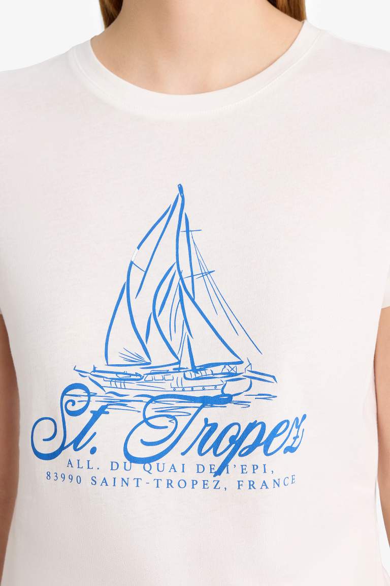Regular Fit Crew Neck Sea Printed T-Shirt