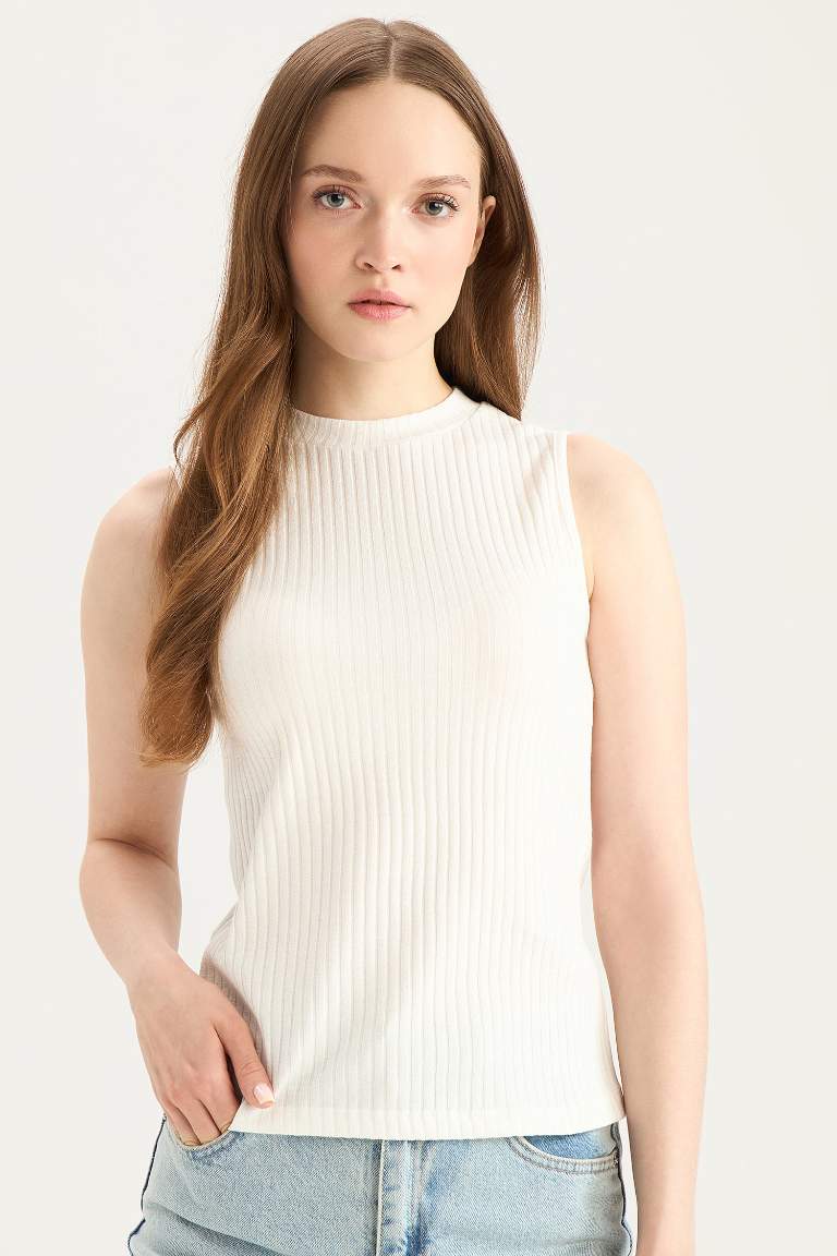 Regular Fit Basic Ribbed Camisole Sleeveless T-Shirt