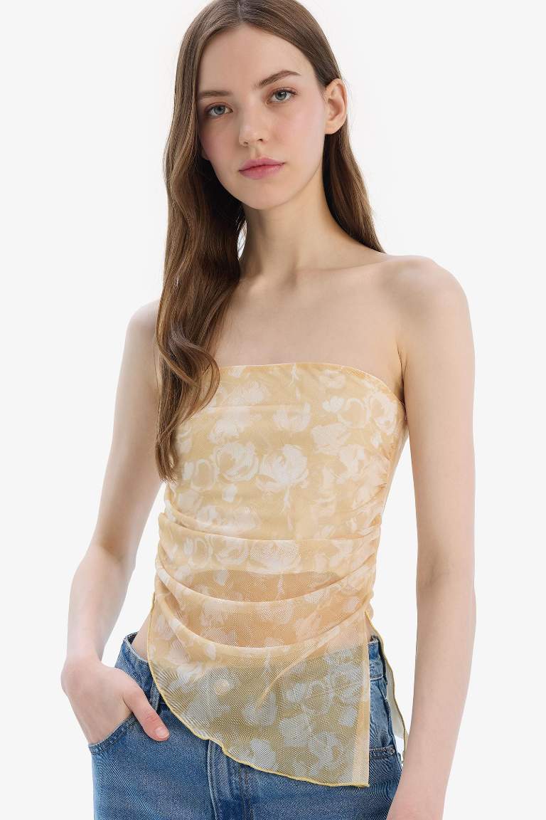 Blouse bustier en tulle imprimé Coupe slim