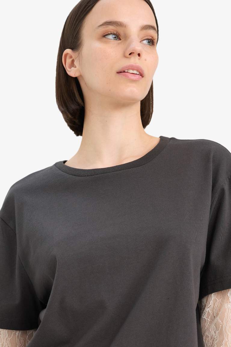 Oversize Fit Crew Neck Long Sleeve T-Shirt