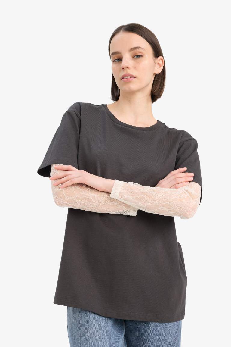 Oversize Fit Crew Neck Long Sleeve T-Shirt