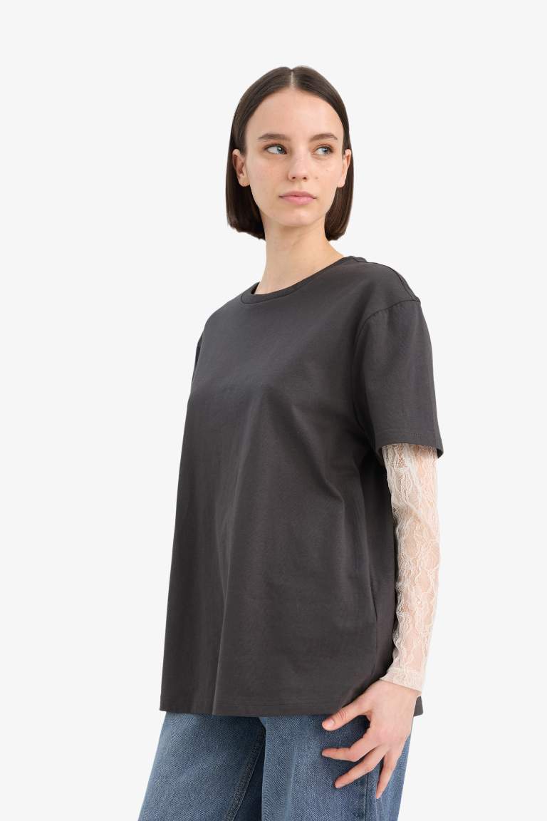 Oversize Fit Crew Neck Long Sleeve T-Shirt