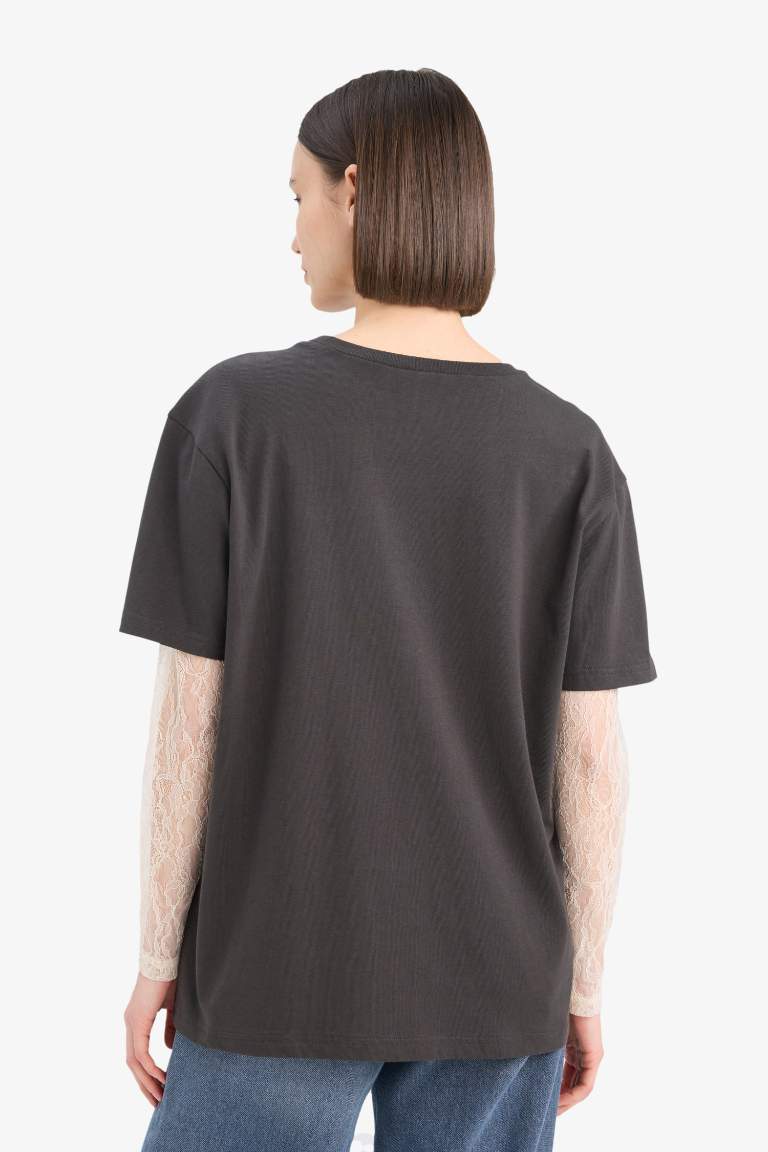 Oversize Fit Crew Neck Long Sleeve T-Shirt