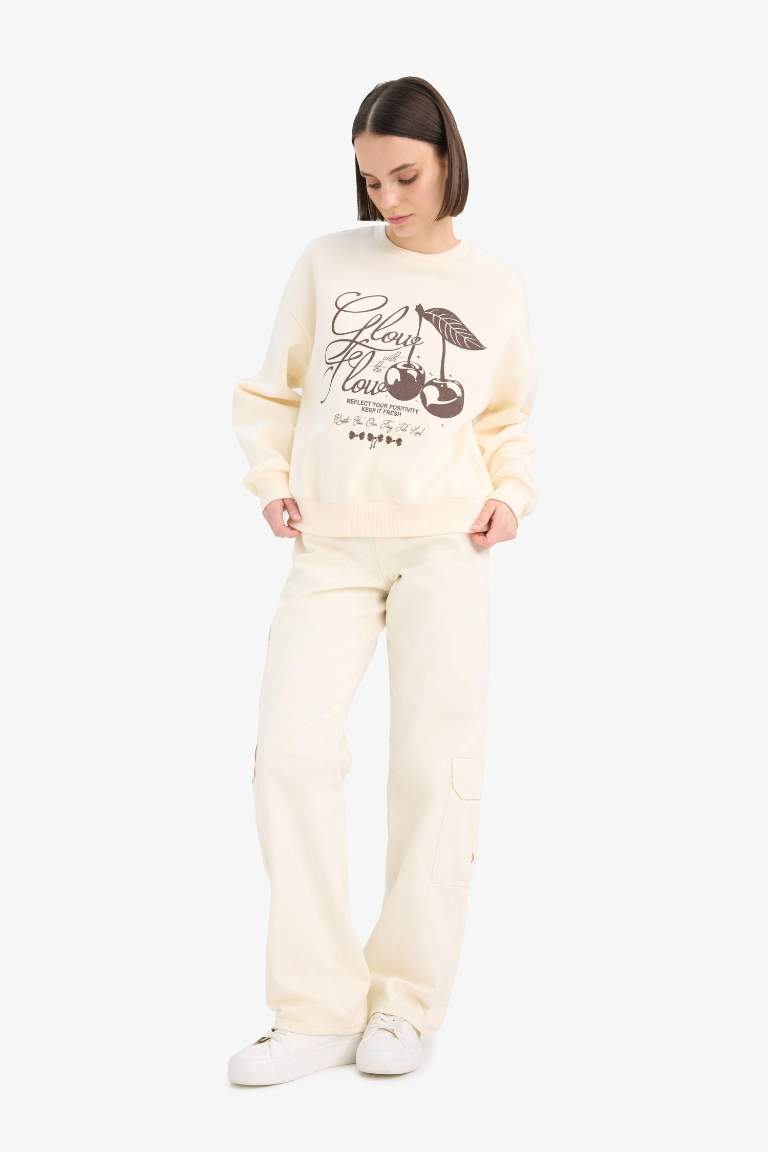 Oversize Fit Crew Neck Printed Thick Fabric Sweatshirt