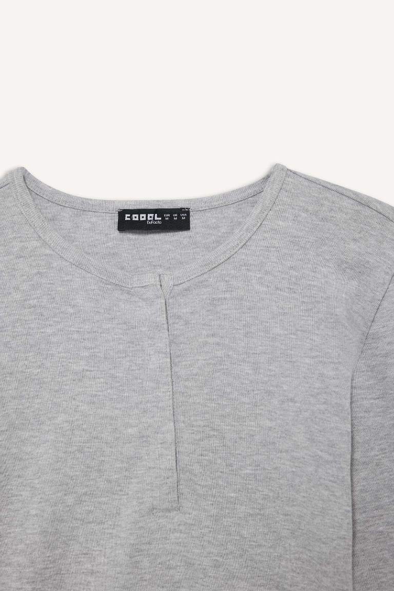 Coool Fitted Düğmeli Yaka Ribana Uzun Kollu Tişört