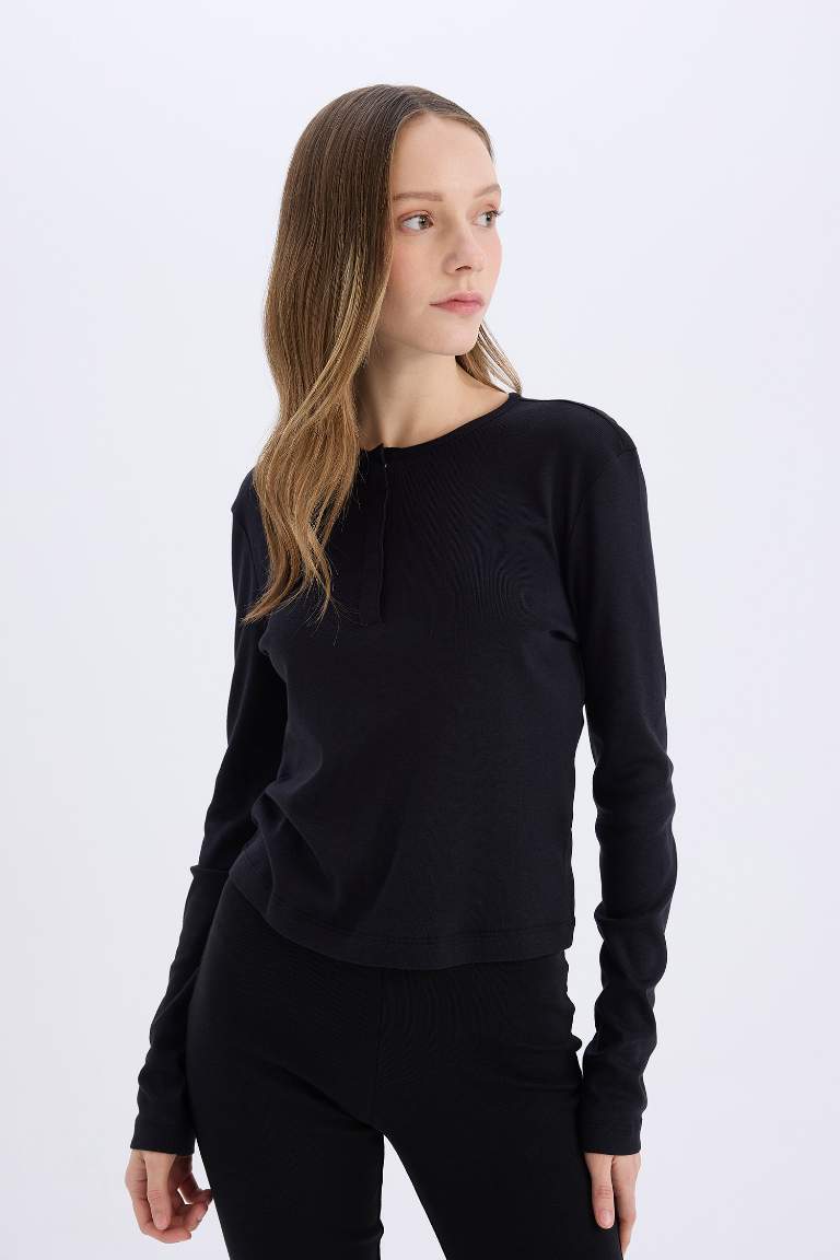 Fitted Ribbed Basic Long Sleeve T-Shirt