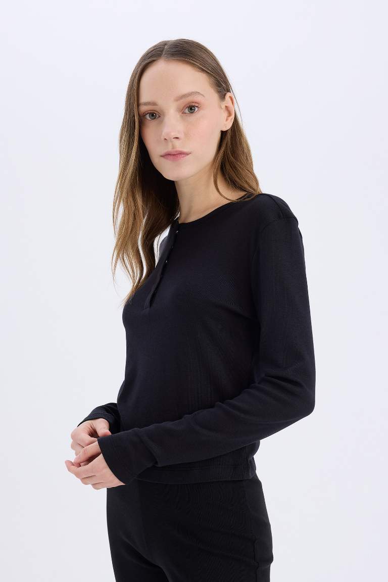 Fitted Ribbed Basic Long Sleeve T-Shirt