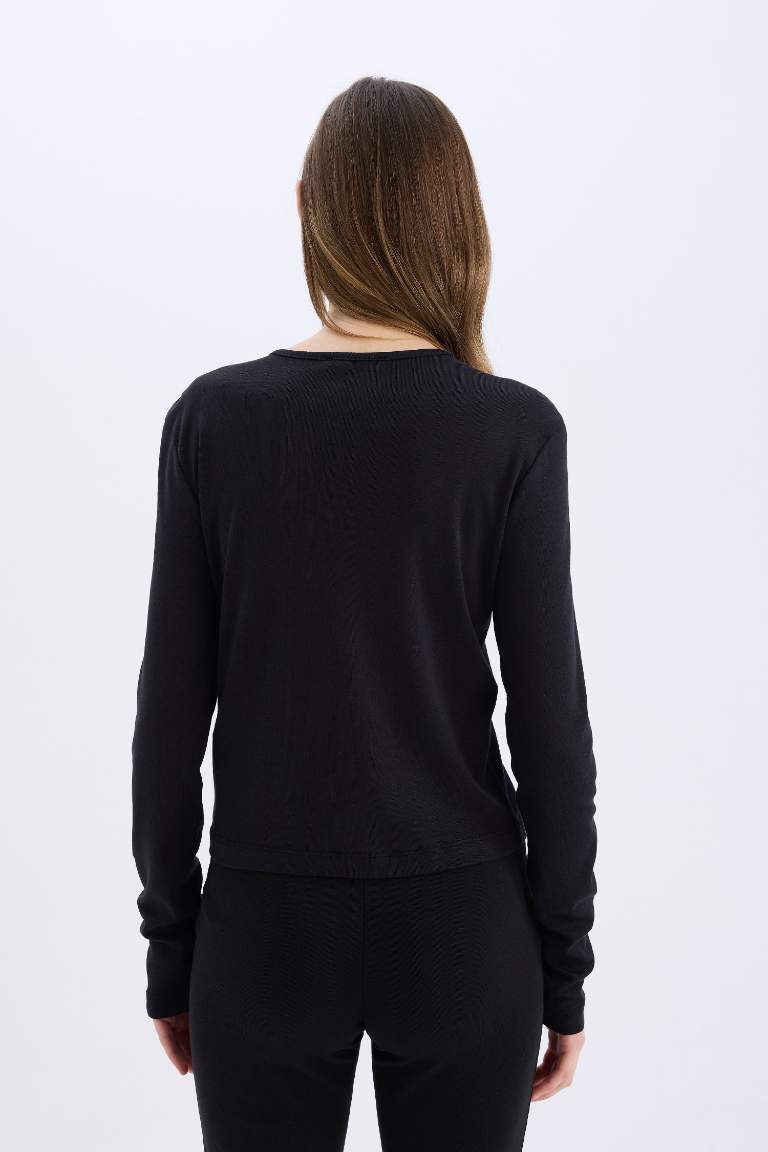 Fitted Ribbed Basic Long Sleeve T-Shirt