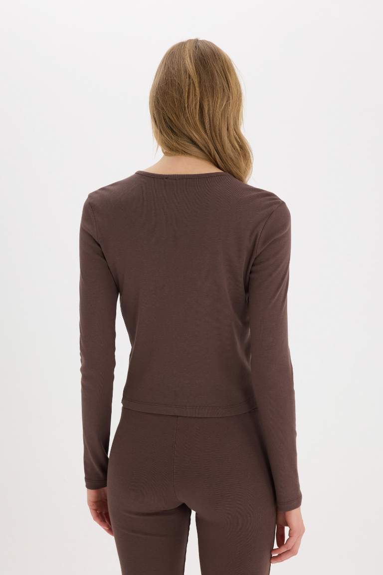 Fitted Basic Ribbed Long Sleeve T-Shirt