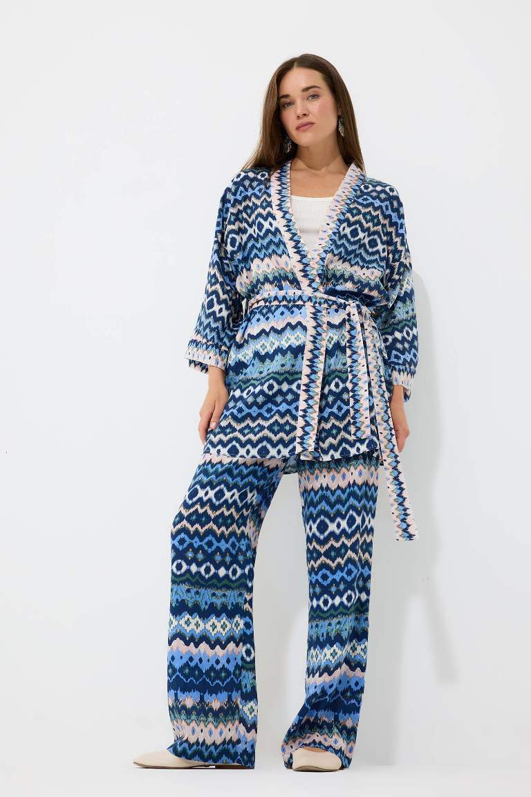 Regular Fit Cep Detaylı Desenli Düz Paça Pantolon