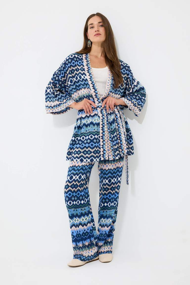 Regular Fit Cep Detaylı Desenli Düz Paça Pantolon