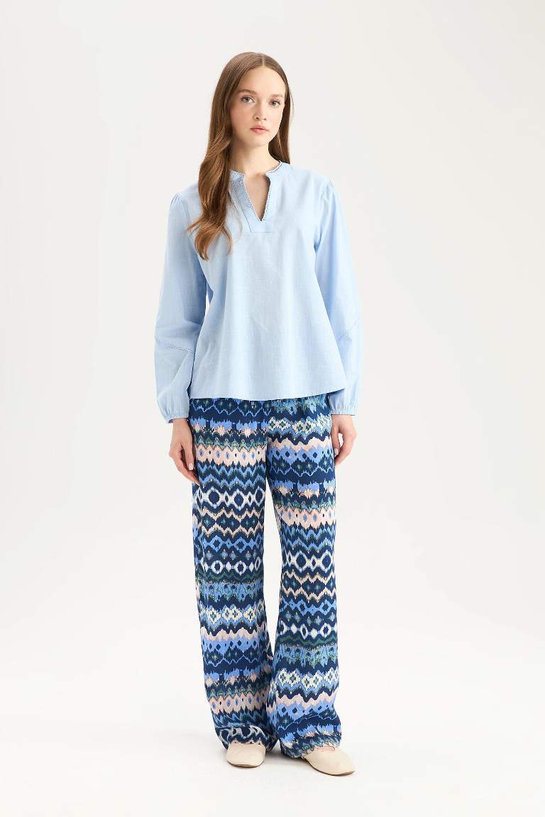 Regular Fit Cep Detaylı Desenli Düz Paça Pantolon