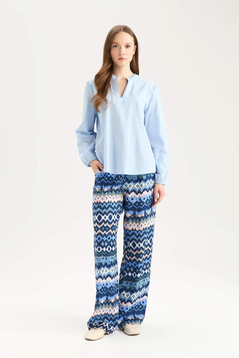 Regular Fit Cep Detaylı Desenli Düz Paça Pantolon