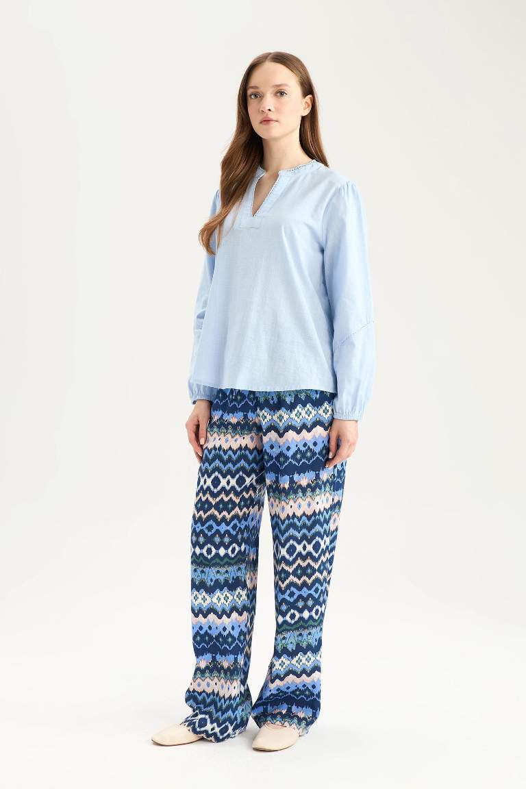 Regular Fit Cep Detaylı Desenli Düz Paça Pantolon
