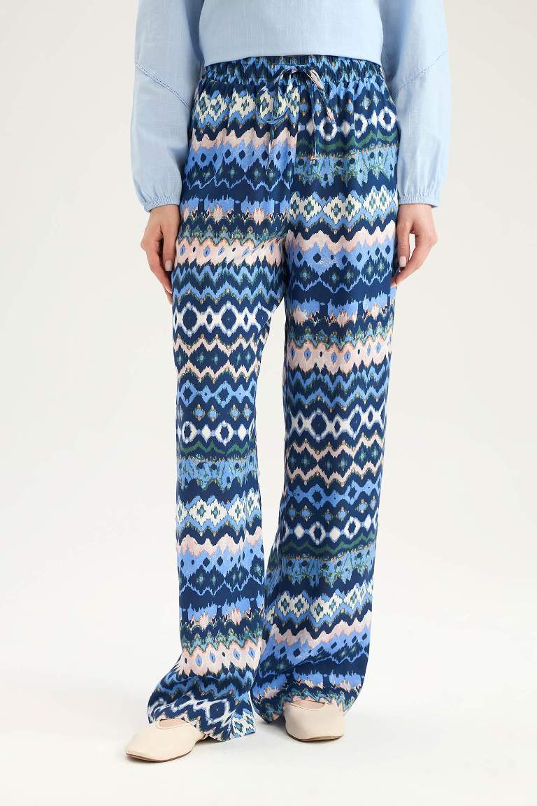 Regular Fit Cep Detaylı Desenli Düz Paça Pantolon