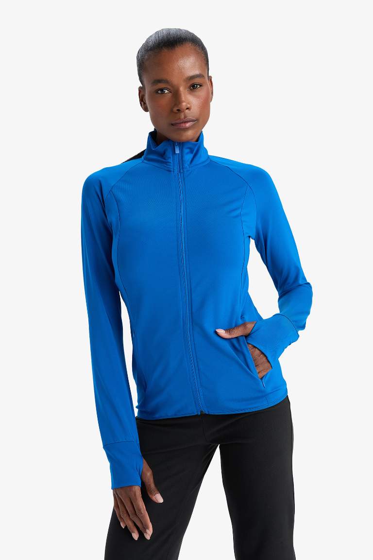 DeFactoFit Fitted Dik Yaka Sporcu Fermuarlı Sweatshirt Hırka
