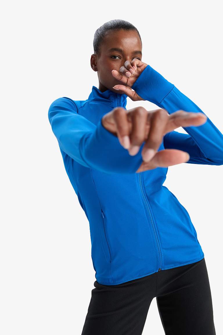 DeFactoFit Fitted Dik Yaka Sporcu Fermuarlı Sweatshirt Hırka