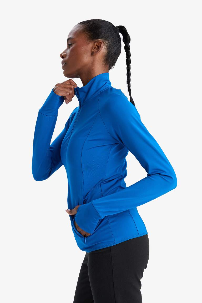 DeFactoFit Fitted Dik Yaka Sporcu Fermuarlı Sweatshirt Hırka