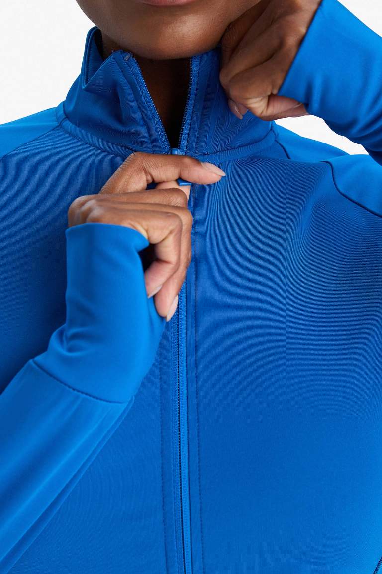 DeFactoFit Fitted Dik Yaka Sporcu Fermuarlı Sweatshirt Hırka