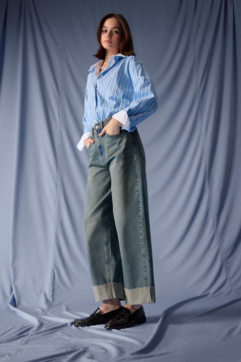 Baggy Fit High Waist Straight Leg Jeans