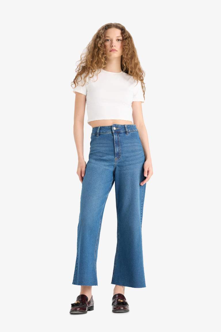 Джинсы Culotte с высокой талией и прямыми штанинами, выстиранные Snowwash.