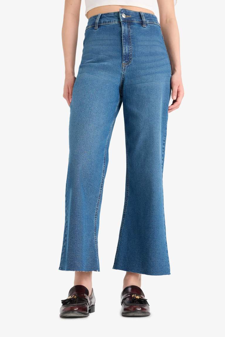 Джинсы Culotte с высокой талией и прямыми штанинами, выстиранные Snowwash.