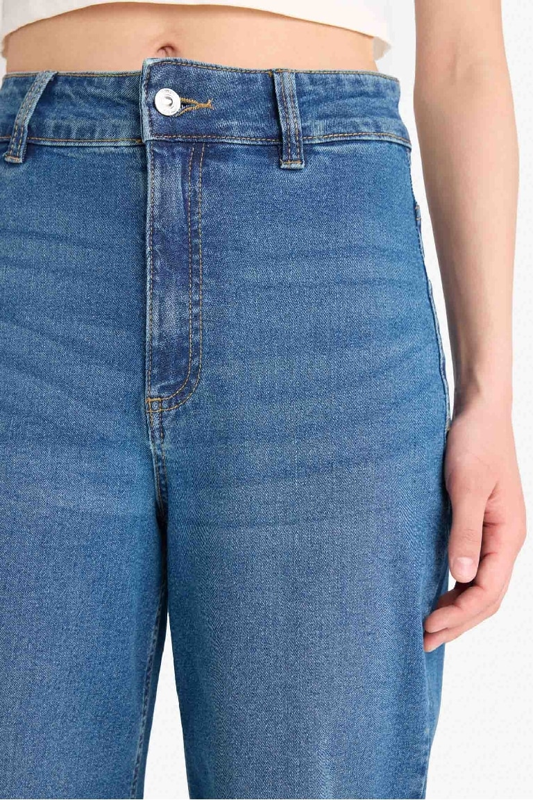 Джинсы Culotte с высокой талией и прямыми штанинами, выстиранные Snowwash.
