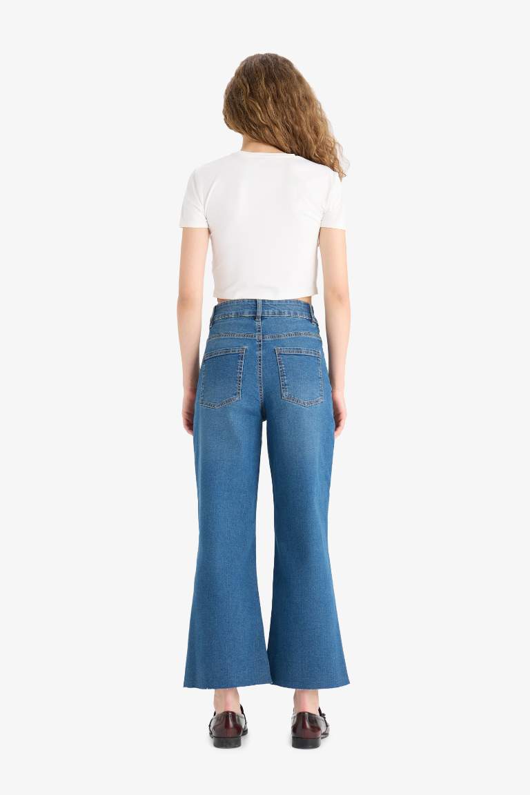 Джинсы Culotte с высокой талией и прямыми штанинами, выстиранные Snowwash.