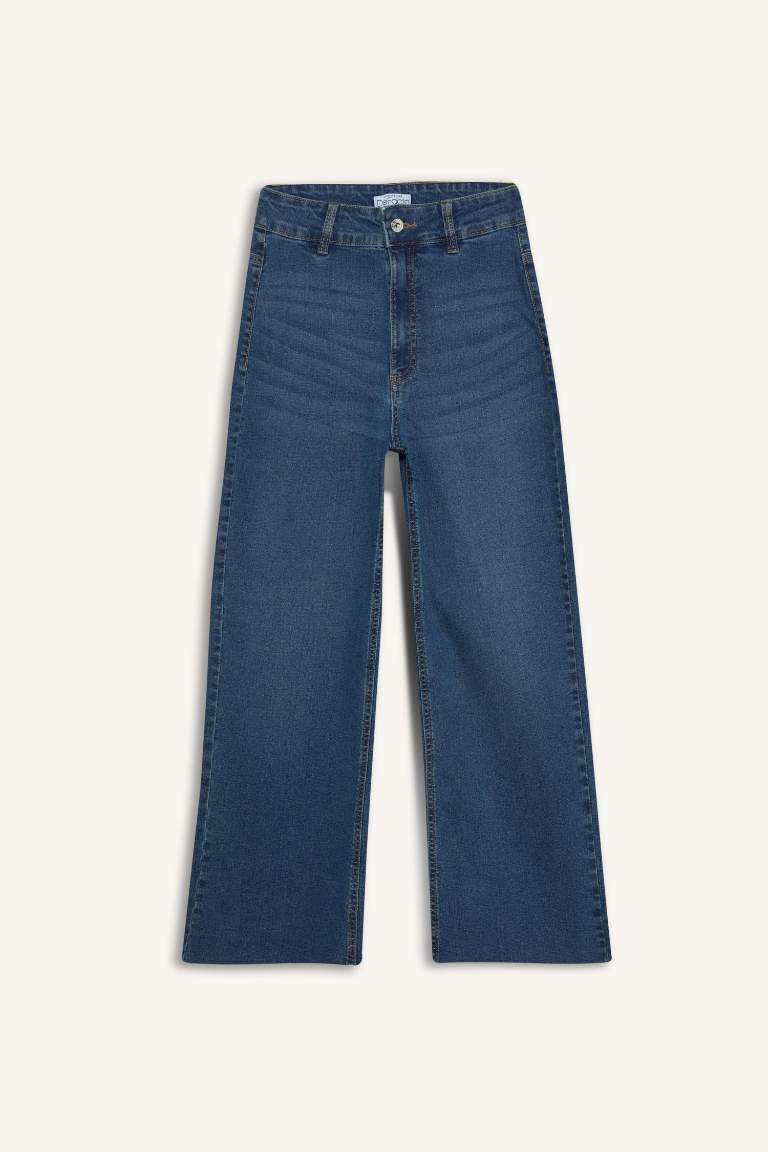 Джинсы Culotte с высокой талией и прямыми штанинами, выстиранные Snowwash.