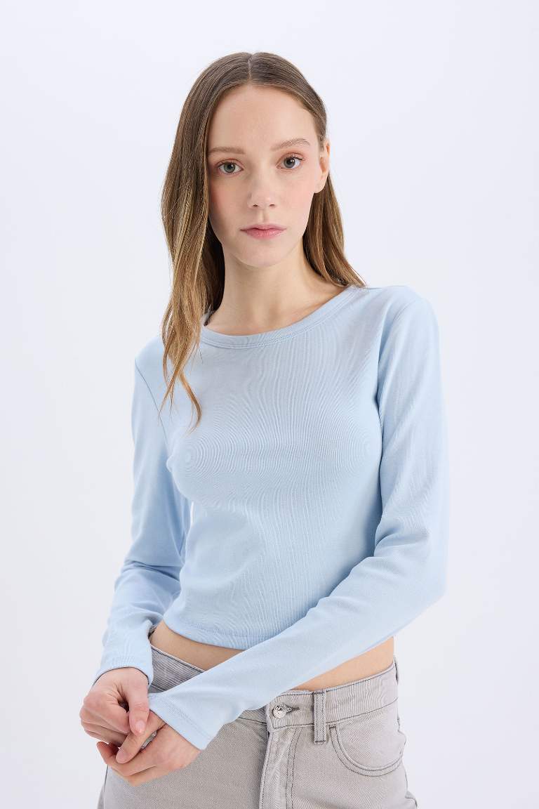 Fitted Basic Ribbed Long Sleeve T-Shirt