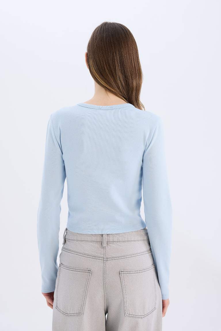 Fitted Basic Ribbed Long Sleeve T-Shirt