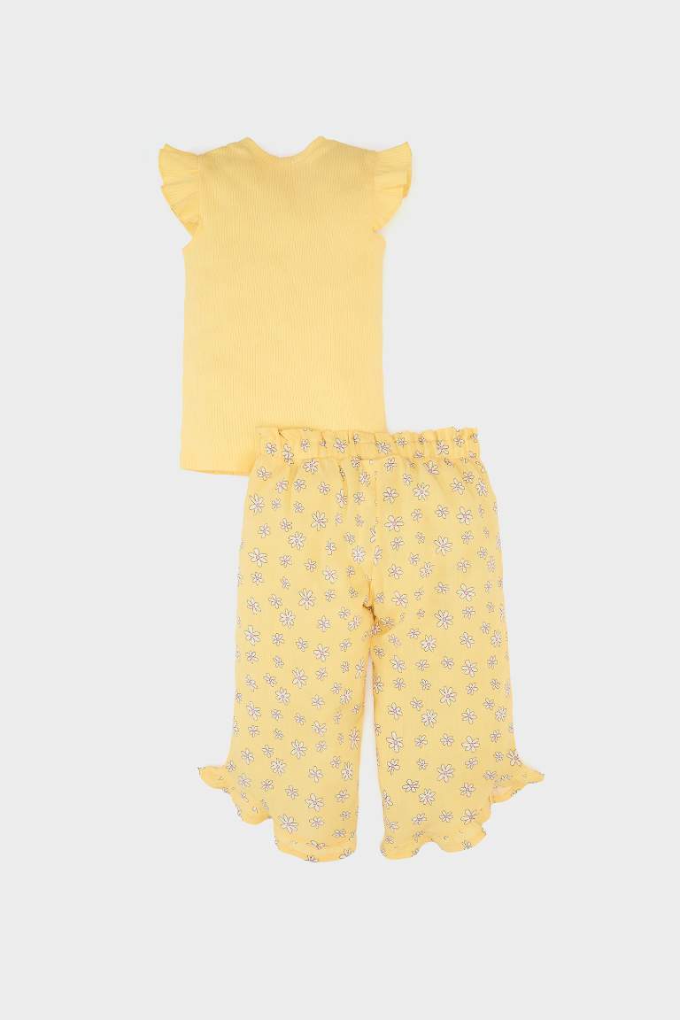 Baby Girl T-shirt Floral Crinkle Viscose Trousers 2 Piece Set